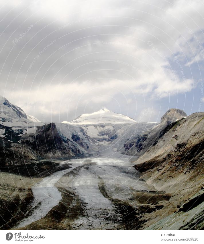 Am Gletscher Landschaft Himmel Klimawandel Alpen Berge u. Gebirge Schneebedeckte Gipfel Sehenswürdigkeit dreckig blau braun weiß Großglockner Pasterze Steilwand