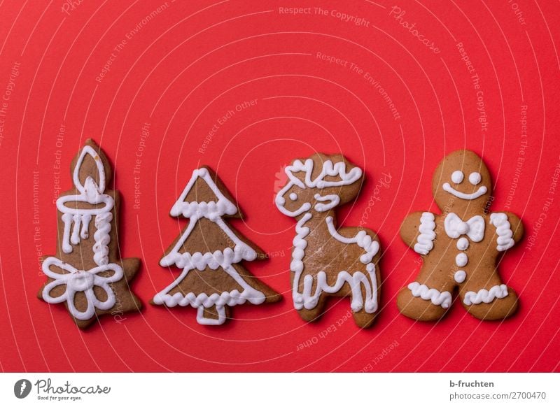 Weihnachts-Lebkuchen Teigwaren Backwaren Süßwaren Feste & Feiern Weihnachten & Advent Zeichen wählen Essen genießen liegen rot Figur Lebkuchenmann Zuckerguß