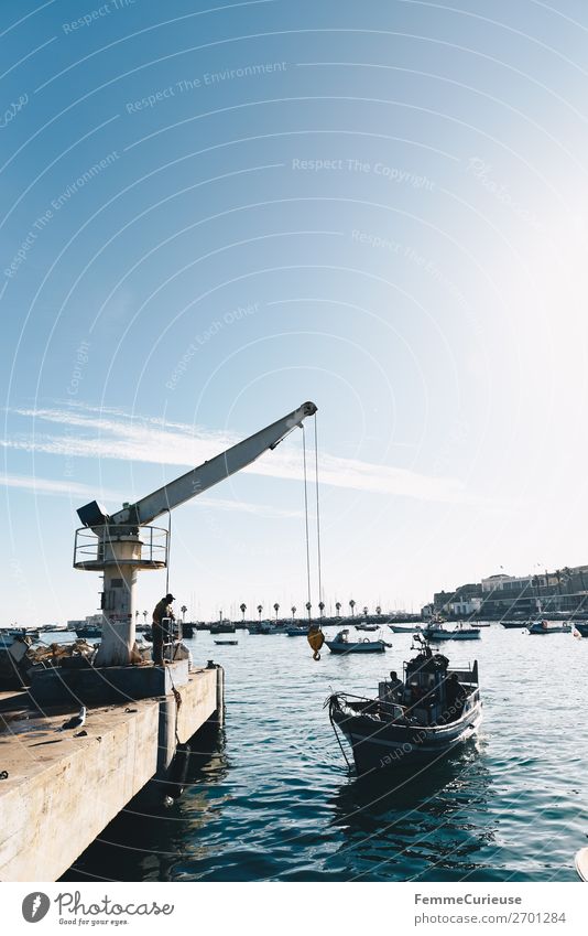 Small port in Portugal Hafenstadt Verkehr Verkehrsmittel Verkehrswege Schifffahrt Fischerboot Ferien & Urlaub & Reisen Wasserfahrzeug Atlantik Sonnenstrahlen