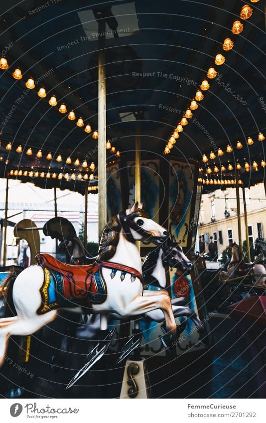 Illuminated horse carousel Freude Freizeit & Hobby erleben Karussell Karussellpferd Pferd Attraktion Jahrmarkt Weihnachtsmarkt Licht Farbfoto Außenaufnahme Tag