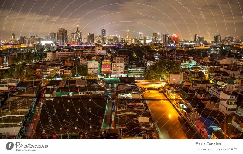 Noche in Bangkok Thailand Asien Stadt Hauptstadt Stadtzentrum Stadtrand überbevölkert Bauwerk Gebäude Architektur turismo viajar noche panoramica Skyline