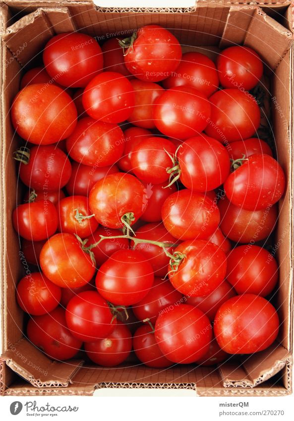 Tomatina? Lebensmittel Kunst ästhetisch Tomate Tomatensalat Tomatenplantage Kiste viele rot gelagert Vorrat Vorratskammer Gesundheit rund Sammlung Farbfoto