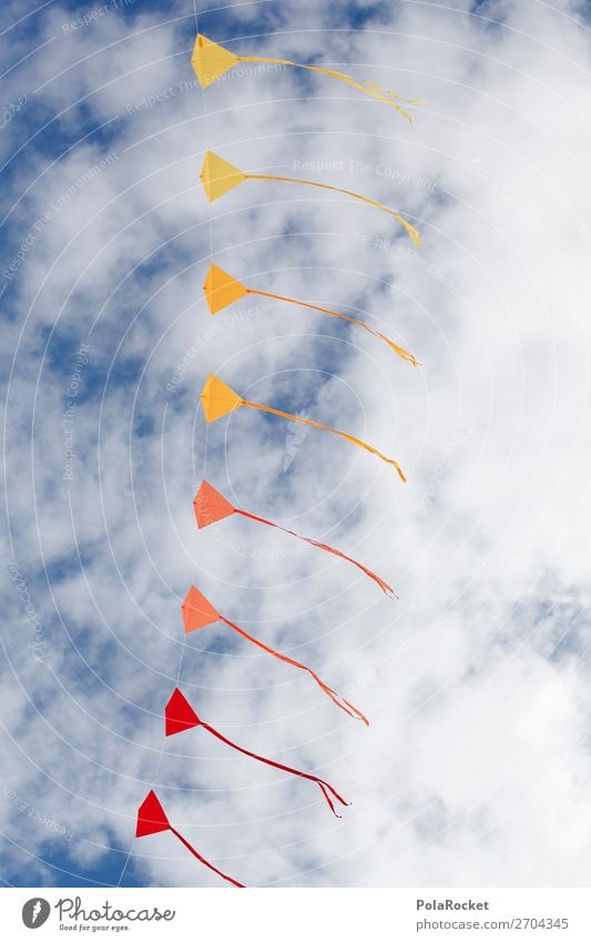 #AS# bunter Himmel Spielen Glück Drache mehrfarbig Fahne Drachenfliegen Windspiel Kreativität Wolken orange gelb rot Farbverlauf Farbfoto Außenaufnahme