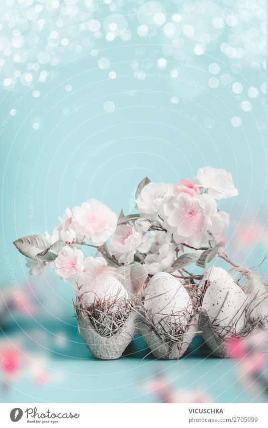 Ostern Hintergrund mit Blüten und Eier Stil Design Leben Feste & Feiern Natur Pflanze Frühling Blatt Dekoration & Verzierung Blumenstrauß rosa Tradition