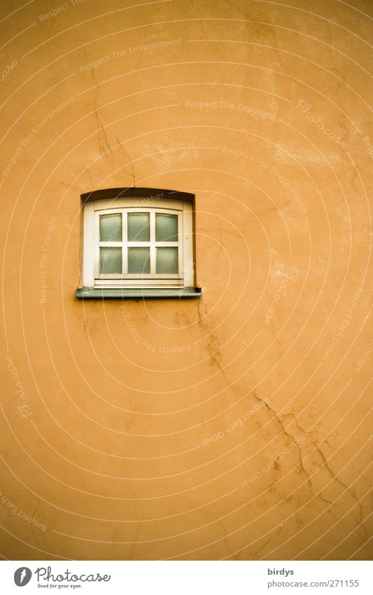 Windows 6 Fassade Fenster alt authentisch Stadt orange Schutz bescheiden Einsamkeit Wandel & Veränderung 1 Sprossenfenster einzeln Fensterblick Riss Putzfassade