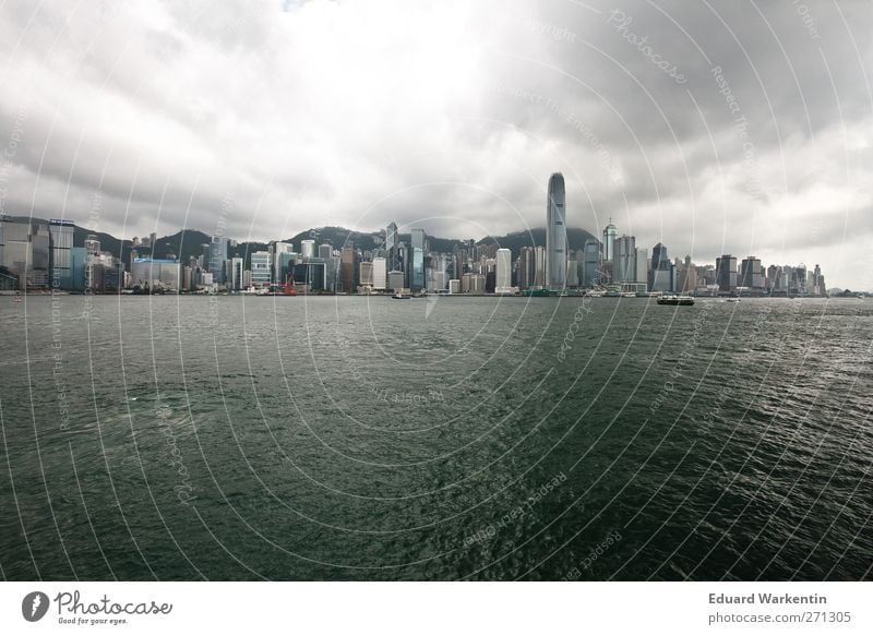 Hong Kong Island Wasser Himmel Wolken Gewitterwolken schlechtes Wetter Meer Stadt Hauptstadt Hafenstadt Skyline überbevölkert Haus Hochhaus Bankgebäude