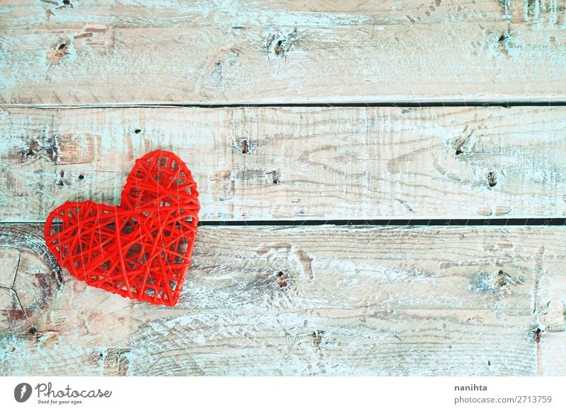 Valentinstag Hintergrund mit roten Herzen Design Dekoration & Verzierung Holz Liebe Fröhlichkeit frisch Gesundheit schön einzigartig niedlich türkis Romantik