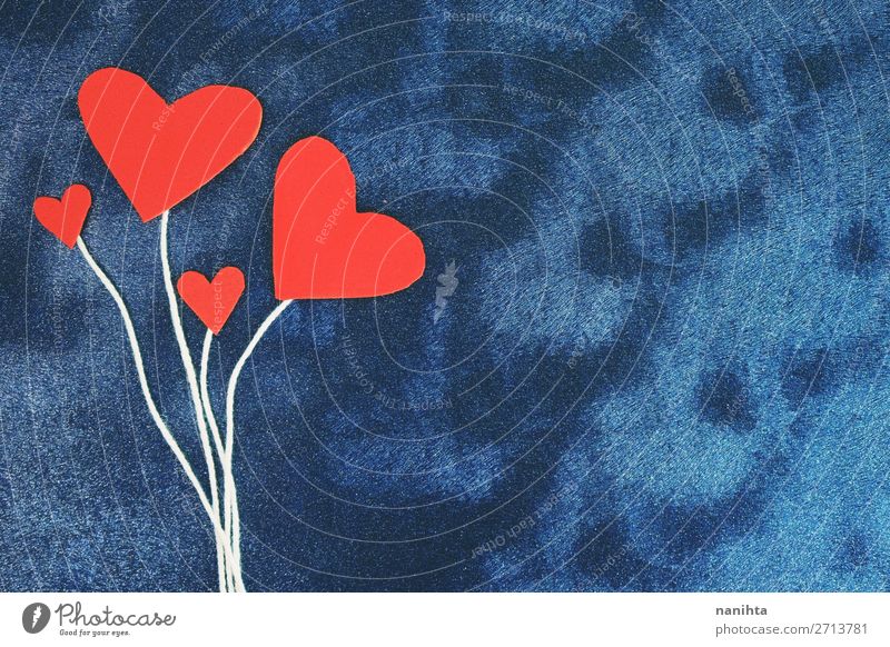 Valentinstag Hintergrund mit roten Herzen Design Dekoration & Verzierung Familie & Verwandtschaft Linie Liebe Freundlichkeit Fröhlichkeit schön niedlich blau