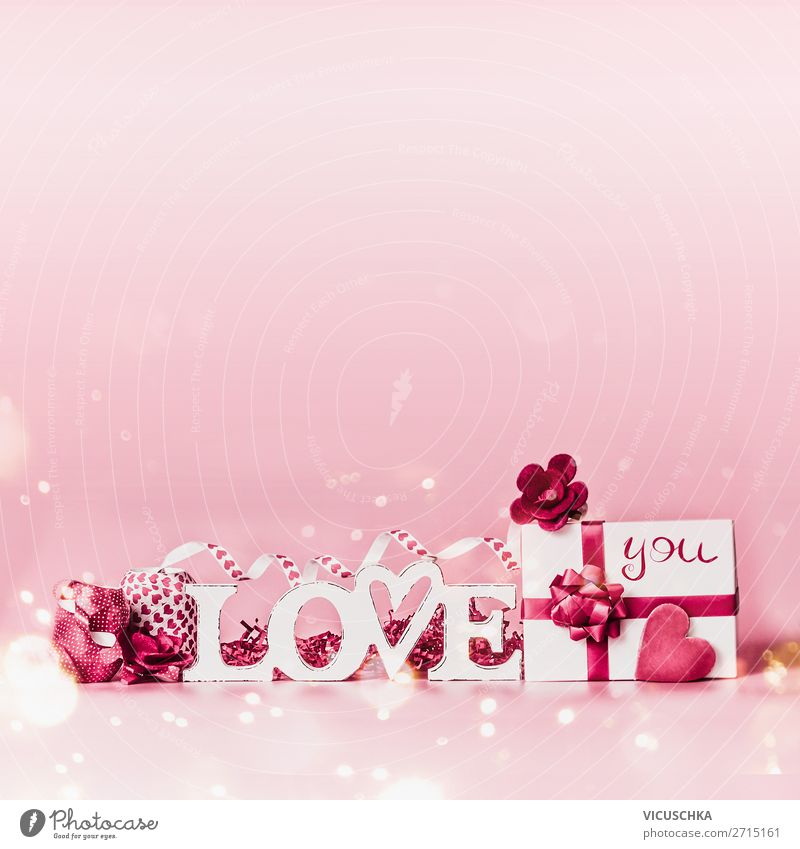 Valentinstag Hintergrund mit Love und Geschenk Stil Design Dekoration & Verzierung Feste & Feiern Herz Liebe rosa rot weiß Hintergrundbild Mitteilung Liebe dich