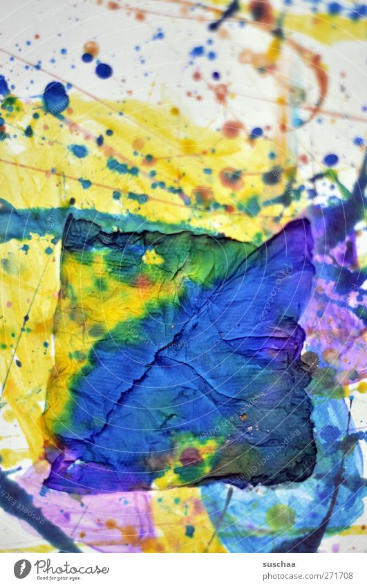 farbflash Kunst Kunstwerk Gemälde verrückt blau gelb violett Papier Fleck Strukturen & Formen Farbstoff Farbfoto mehrfarbig Nahaufnahme abstrakt Muster
