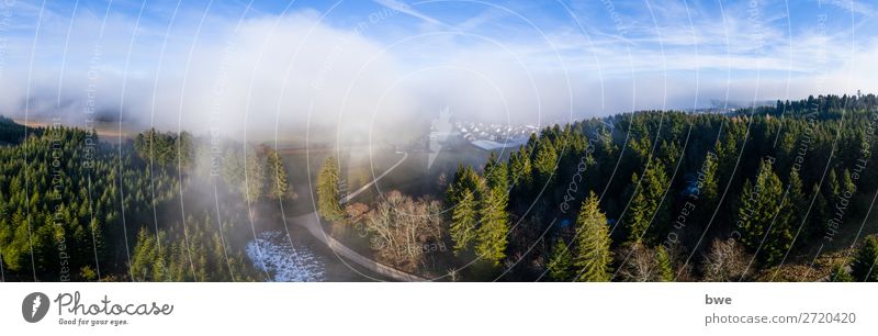 Aerial view out of the clouds Umwelt Natur Landschaft Pflanze Himmel Wolken Winter Klima Schönes Wetter Wald Dorf bevölkert Haus Wege & Pfade atmen entdecken