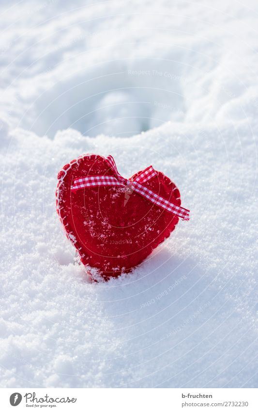 Filzherz im Schnee Geburtstag Winter Schönes Wetter Spielzeug Dekoration & Verzierung Zeichen Herz wählen Liebe frei rot weiß Sympathie Freundschaft