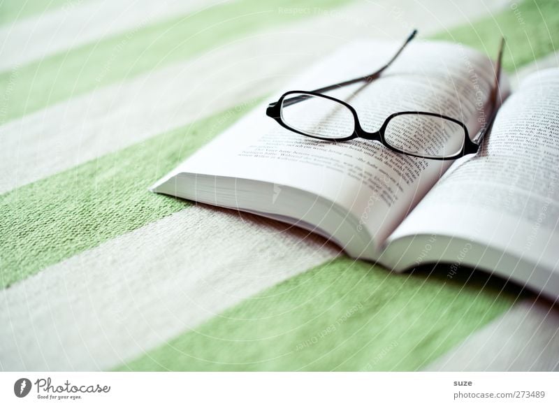 Lesestoff harmonisch Wohlgefühl Erholung ruhig Freizeit & Hobby lesen Häusliches Leben Tisch Buch Brille Streifen hell Pause Wissen Zeit Nachmittag Literatur