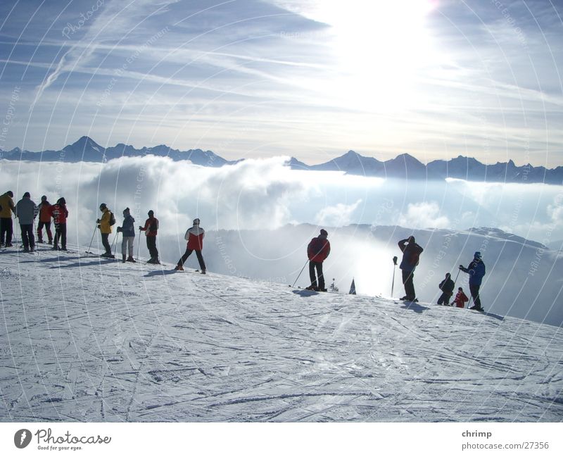 Nebelmeer Skifahren Berge u. Gebirge Sonne Schnee hell Himmel