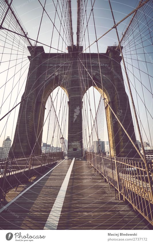Brooklyn Bridge bei Sonnenaufgang, NYC. Ferien & Urlaub & Reisen Tourismus Ausflug Sightseeing Städtereise Stadt Brücke Gebäude Architektur Sehenswürdigkeit
