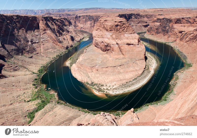 Horseshoe Bend Felsen Schlucht Flussufer außergewöhnlich heiß rund Wärme rosa rot Colorado River mäander Farbfoto Außenaufnahme Menschenleer Textfreiraum Mitte