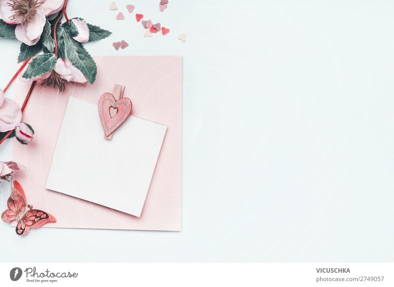 Leere Grußkarte mit pastell rosa Herz und Blumen Stil Design Freude Dekoration & Verzierung Feste & Feiern Valentinstag Muttertag Hochzeit Geburtstag