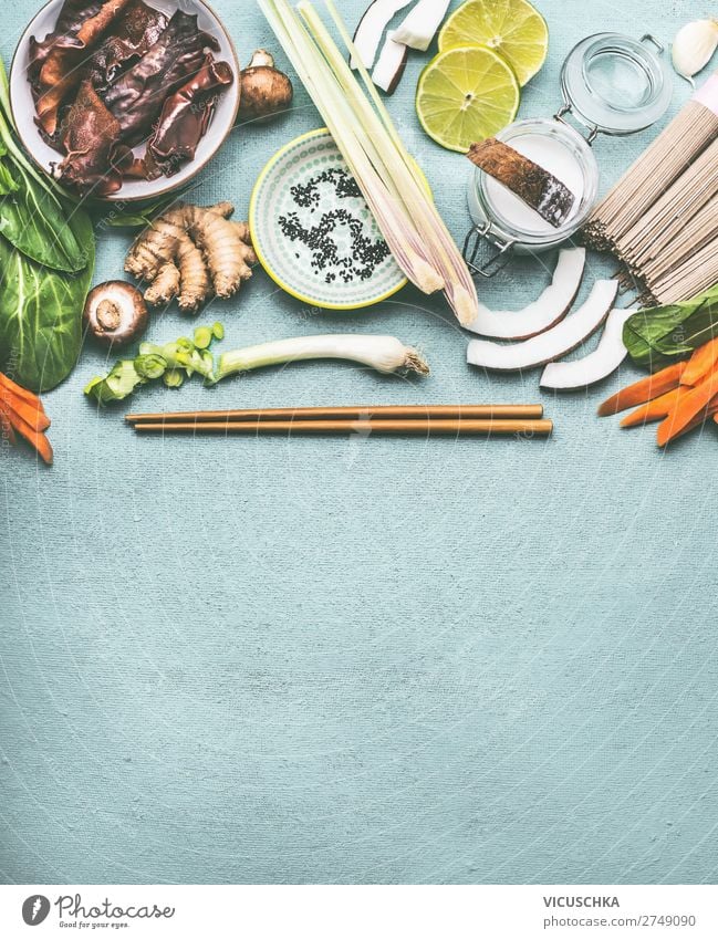 Asiatische Kochzutaten Lebensmittel Ernährung Bioprodukte Vegetarische Ernährung Diät Asiatische Küche Geschirr Stil Design Gesundheit Gesunde Ernährung Tisch