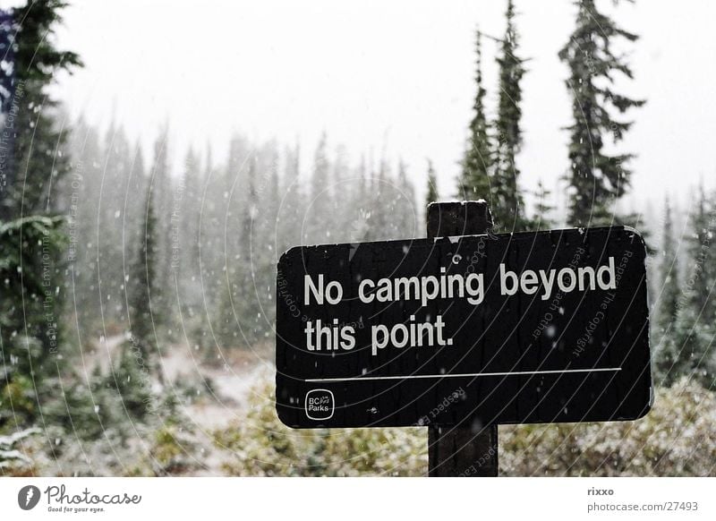"Last Chance" Camping British Columbia Wald kalt Schilder & Markierungen Schnee Schneefall Winter Hinweisschild Begrenzung Grenze