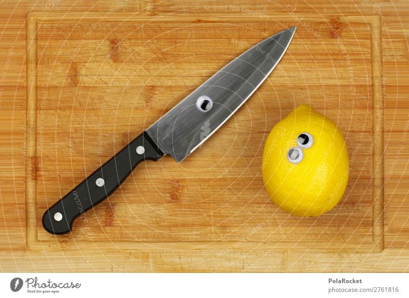 #A# Oh No! Kunst ästhetisch Messer Messerstich Zitrone Essen zubereiten zitronengelb Zitronensaft Zitronenschale Zitronenscheibe schneiden Schneidebrett