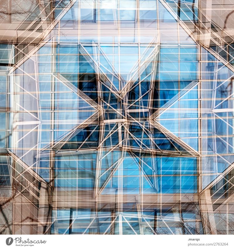 Stern Architektur Glas Metall Linie Stern (Symbol) verrückt ästhetisch Surrealismus Doppelbelichtung komplex Farbfoto Außenaufnahme abstrakt Strukturen & Formen