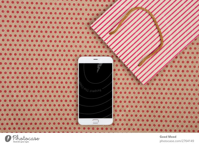 gestreifte Einkaufstasche, Geschenktaschen und Smartphone kaufen Stil Design Büro Handwerk Business Telefon PDA Bildschirm Technik & Technologie Musiknoten