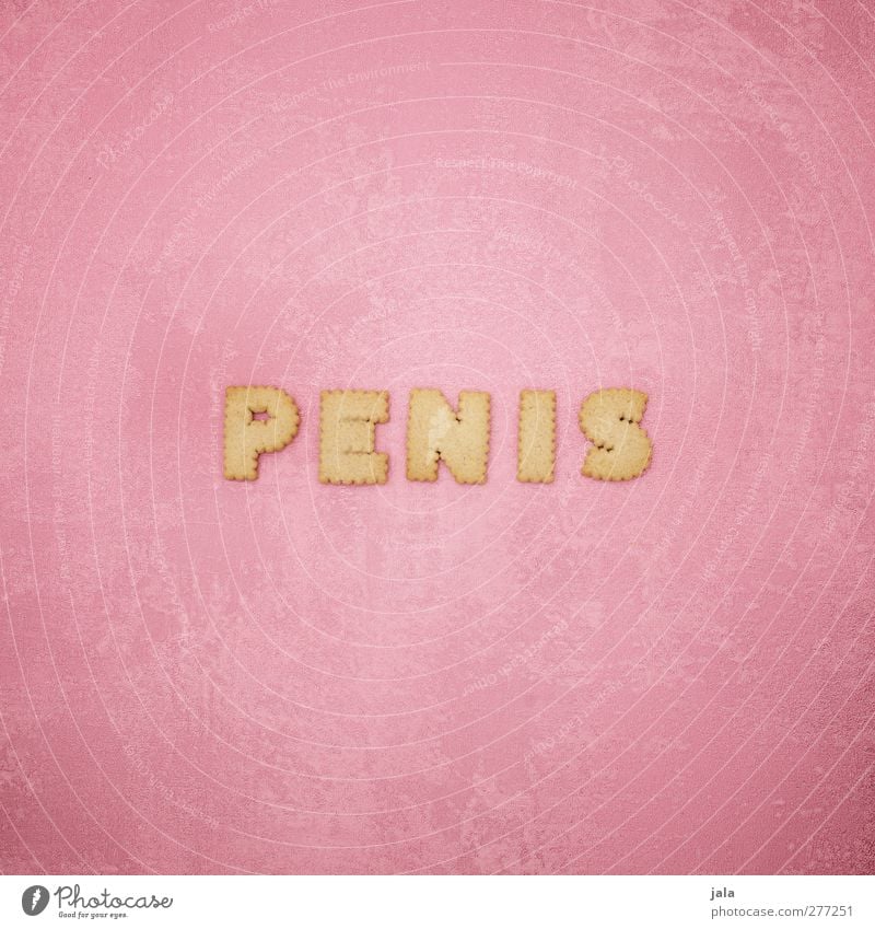 DENIS Lebensmittel Teigwaren Backwaren Süßwaren Ernährung Penis Genitalsystem Schriftzeichen Wort lecker rosa Farbfoto Innenaufnahme Menschenleer