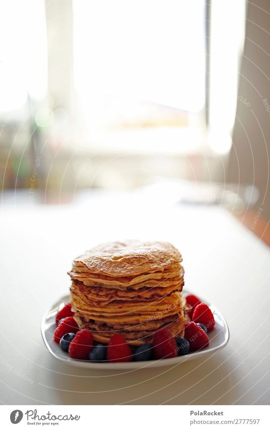 #A# Pancake-Window Kunst ästhetisch Speise Pancake Rocks Himbeeren Blaubeeren Frühstück Frühstückstisch Frühstückspause Farbfoto Gedeckte Farben Innenaufnahme