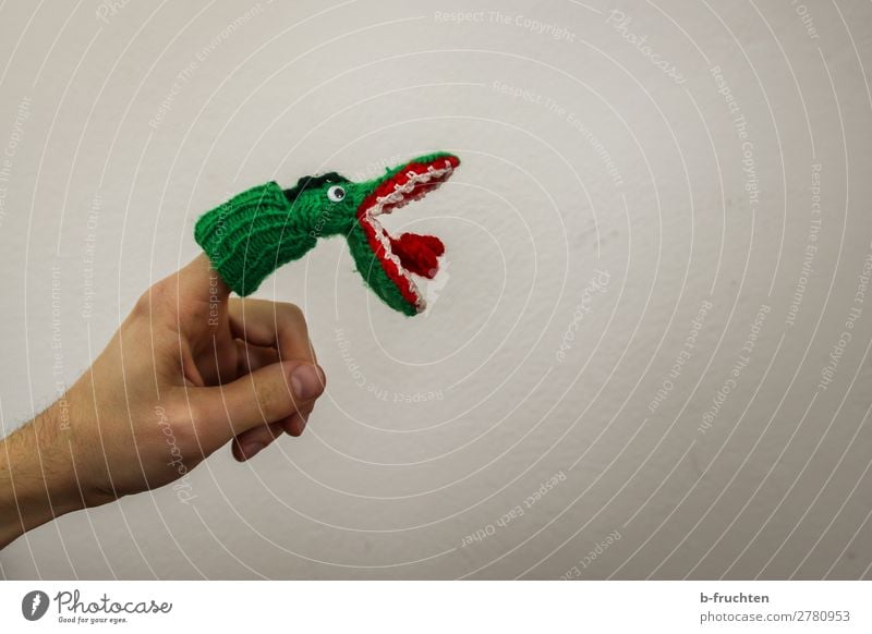 Zubeißen Freude Entertainment Hand Finger Puppentheater Show Spielzeug wählen festhalten grün Maul Krokodil Spielen zubeißen offen Offener Mund Fingerpuppe