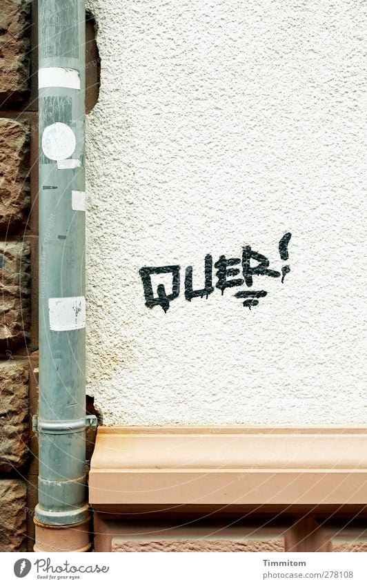 QUER! Heidelberg Haus Mauer Wand Stein Metall Graffiti braun grau weiß Mauersims Fallrohr Quer Etikett Farbfoto Gedeckte Farben Außenaufnahme Menschenleer Tag