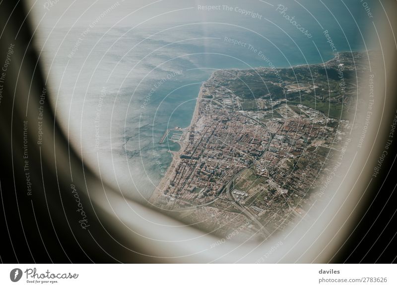 Luftaufnahme der Costa del Sol Meeresküste von einem Flugzeug aus gesehen. Ferien & Urlaub & Reisen Sommer Sonne Berge u. Gebirge Natur Landschaft Wasser Himmel