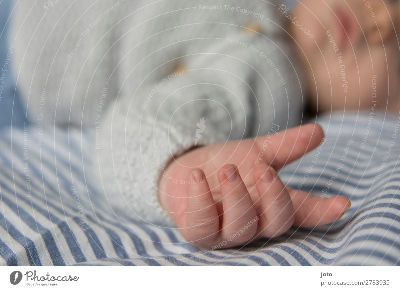 Fingerchen Glück Zufriedenheit Erholung ruhig Spielen Baby Junge Kindheit Hand 0-12 Monate berühren liegen natürlich niedlich blau Vertrauen Sicherheit Schutz