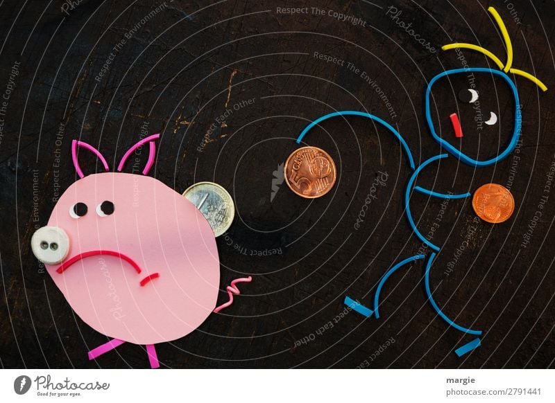 Gummiwürmer: Sparschwein. in Mann steckt Münzen in ein Schwein Wirtschaft Geldinstitut Erfolg Mensch maskulin feminin androgyn Frau Erwachsene 1 Tier Haustier