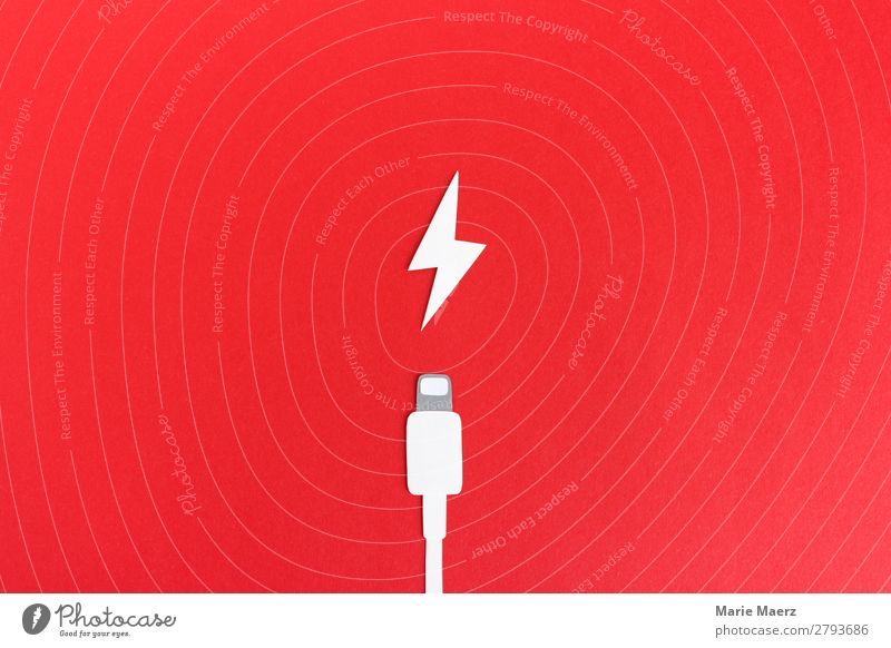 Akku aufladen - Ladekabel mit Blitz Technik & Technologie machen rot Kraft Erschöpfung Energie Geschwindigkeit Liebe Stress Sucht Termin & Datum Batterie leer