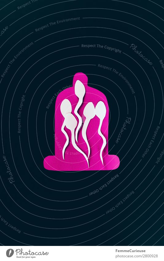 Contraception - sperm trapped in a condom Zeichen Sex Sexualität Spermien Kondom Verhütungsmittel Familienplanung schwarz rosa weiß Grafik u. Illustration