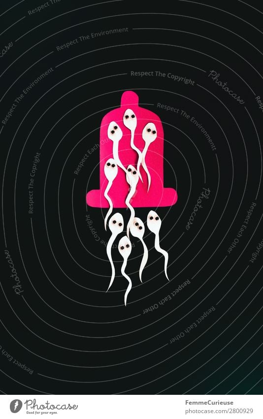 Symbol image for contraception - sperm in condom Zeichen Sex Sexualität Kondom Spermien Verhütungsmittel schwarz rosa Symbole & Metaphern Grafik u. Illustration