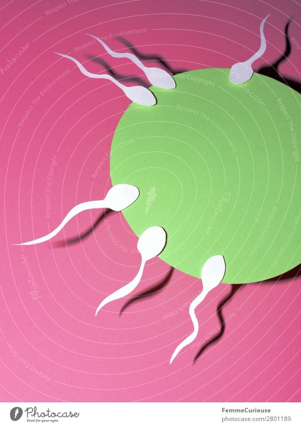 Reproduction - Sperm swimming to egg cell Zeichen Sex Sexualität Eizelle Spermien rosa weiß grün Fertilisation fruchtbar Fortpflanzung Kinderwunsch schwanger