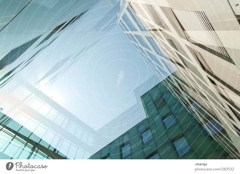 Nach oben offen Lifestyle elegant Stil Design Wolkenloser Himmel Hochhaus Bankgebäude Gebäude Architektur Fassade Fenster außergewöhnlich trendy hoch modern