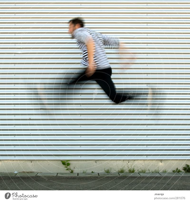 Fortschritt Lifestyle Stil Karriere Erfolg Mensch maskulin Junger Mann Jugendliche 1 18-30 Jahre Erwachsene Fassade Linie rennen fliegen springen
