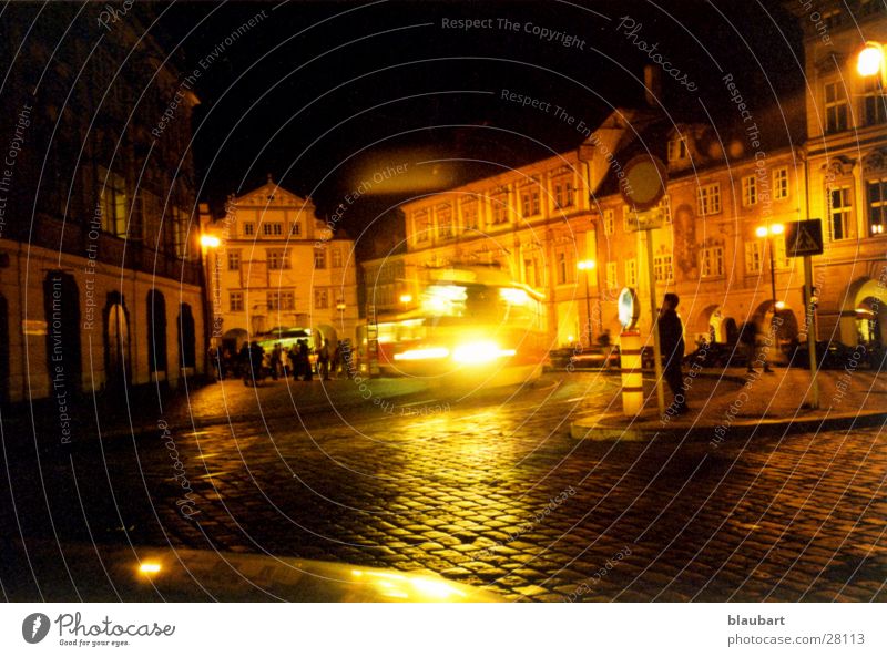 Prag & Tram Nacht Straßenbahn Licht Stadt Europa
