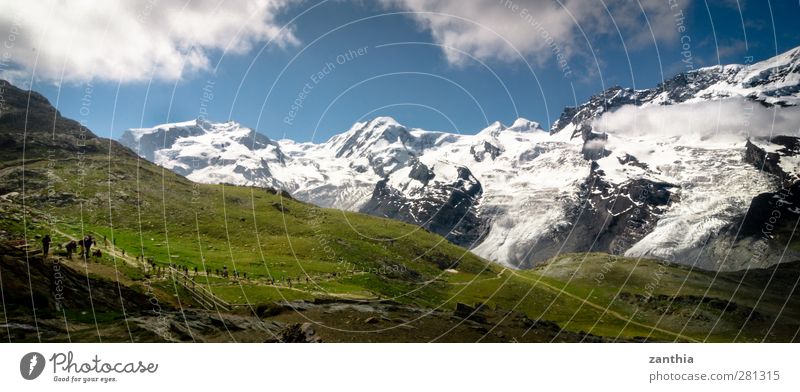 Rotenboden Natur Wolken Sommer Schönes Wetter Alpen Berge u. Gebirge Gipfel Schneebedeckte Gipfel Gletscher wandern blau grün weiß Horizont kalt Klima Tourismus
