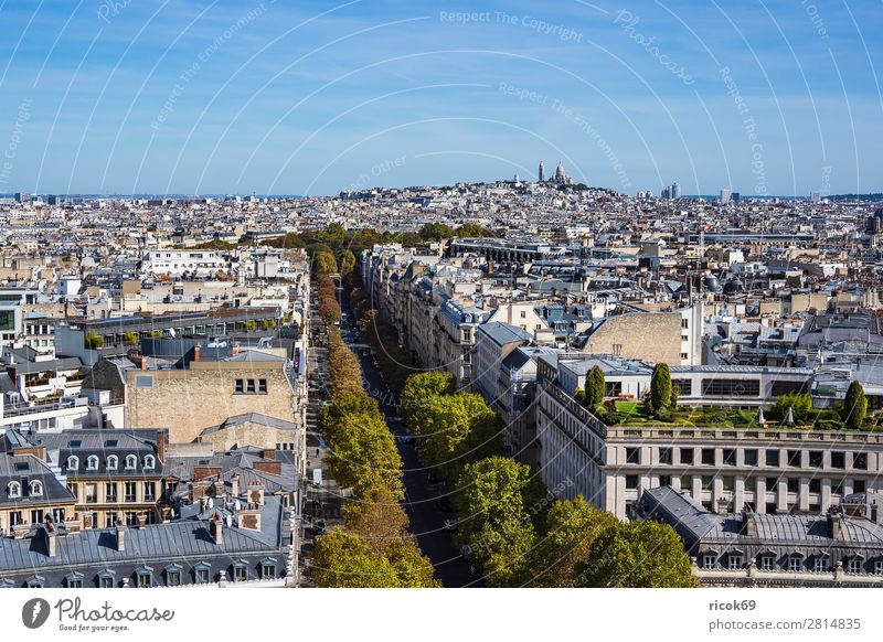 Blick auf die Basilika Sacre-Coeur in Paris, Frankreich Erholung Ferien & Urlaub & Reisen Tourismus Städtereise Haus Wolken Herbst Baum Stadt Hauptstadt Gebäude