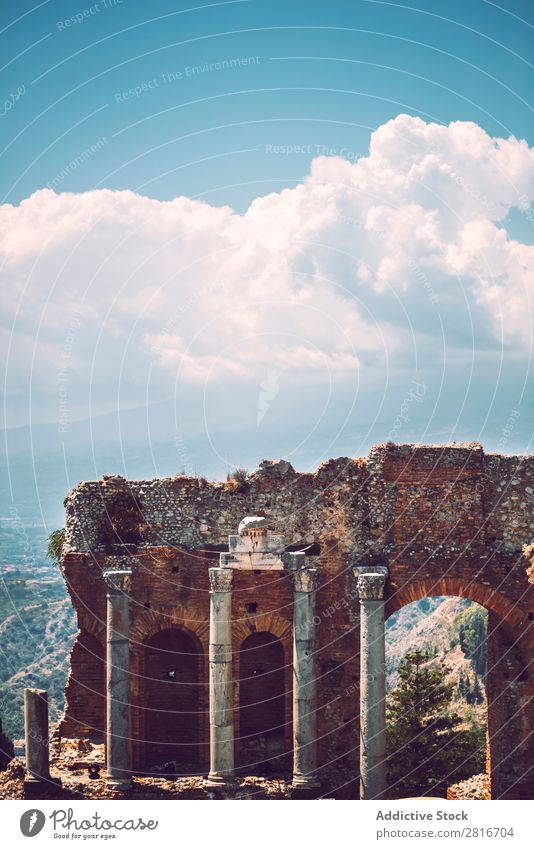 Detailansicht von Taormina, Sizilien, Italien Ätna Italienisch Meer Insel Berge u. Gebirge Theater Aussicht alt Griechen Dorf historisch Architektur