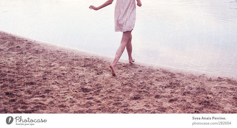auf auf... feminin Junge Frau Jugendliche Gesäß Beine 1 Mensch 18-30 Jahre Erwachsene Umwelt Natur Sand Wasser Sommer Schönes Wetter Kleid laufen dünn