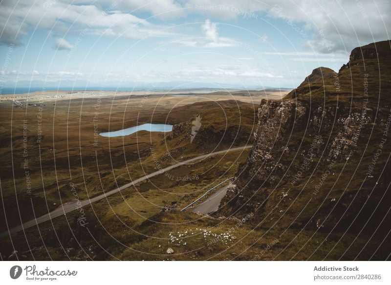 Quiraning, Skye, Schottland Landschaft Himmel Wahrzeichen Schotten schön Natur grün Insel Außenaufnahme Großbritannien Gras Beautyfotografie Mittelgebirge