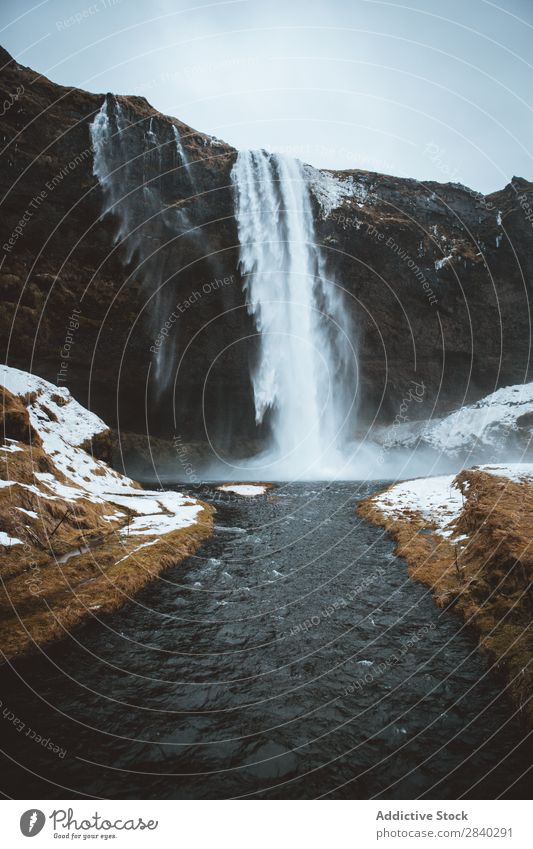 Wasserfall Seljalandsfoss, Island schön Beautyfotografie Kaskade Klippe Energie Herbst fallend fließen Ferien & Urlaub & Reisen isländisch Wahrzeichen