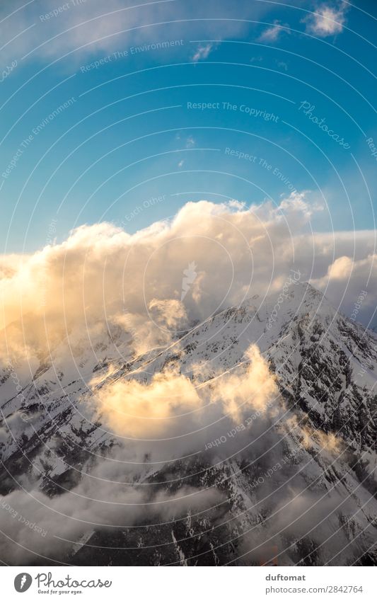 Wattewolken Natur Landschaft Urelemente Himmel Wolken Sonnenaufgang Sonnenuntergang Winter Schönes Wetter Wind Eis Frost Felsen Alpen Berge u. Gebirge Gipfel