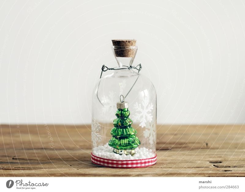 alle Jahre wieder Zeichen grün Glas Weihnachten & Advent Dekoration & Verzierung Tanne schön Vakuum Babyfläschchen Schneeflocke Schneefall Vorfreude Farbfoto