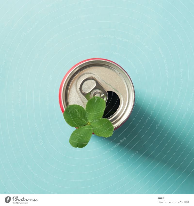 Glücklich | in der Dose Getränk Design Umwelt Blatt Verpackung Metall einfach Freundlichkeit niedlich blau grün silber Durst Umweltschutz Dosenpfand Recycling