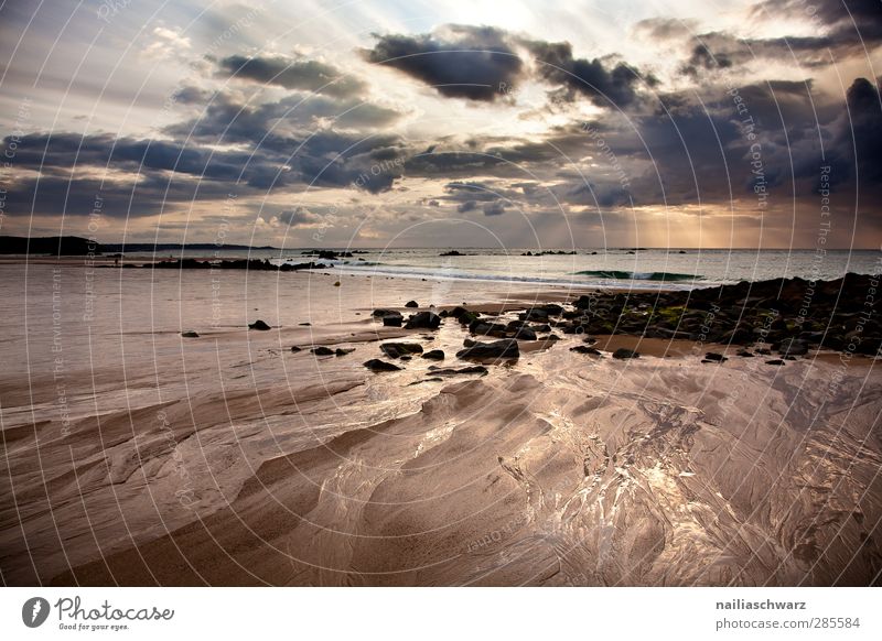 Sonnenuntergang Ferien & Urlaub & Reisen Ferne Strand Bretagne Umwelt Natur Landschaft Wasser Himmel Wolken Sonnenaufgang Sonnenlicht Sommer Küste Meer Atlantik